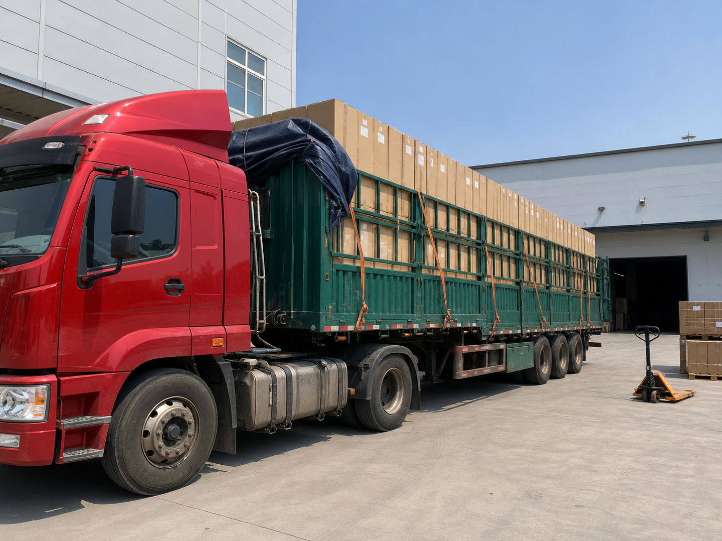 Long cargo truck loaded for regional dispatch